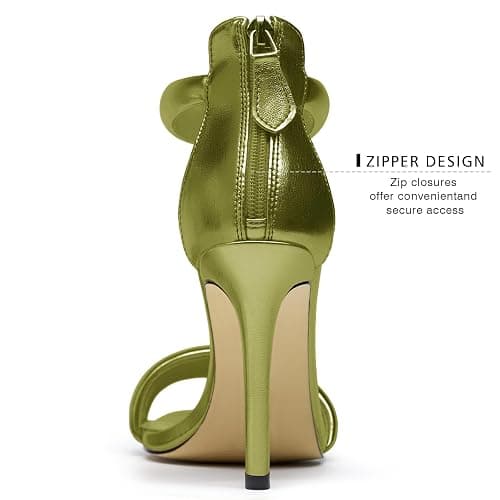 driceic Back Zipper Ankle Strappy Stiletto Heels For Women | Round Open Toe Sparkle Metallic Bubble band Sexy Party Wedding Dressy High Heels Sandals thumbnail 6