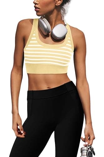 Yanekop Womens Yoga Sports Bra Longline Striped Workout Bras Supportive Scoop Neck Racerback Crop Athletic Tank Tops thumbnail 2