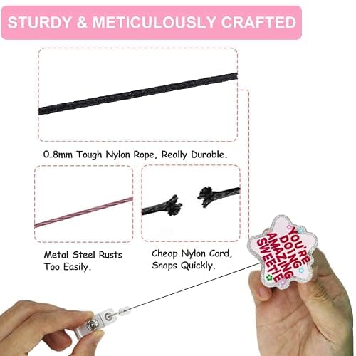 Cute and Funny Nurse Badge Reel – Pink Retractable ID Holder with Motivational Quote You're Doing Amazing Sweetie, Nursing Accessories for Women and Healthcare Workers thumbnail 5