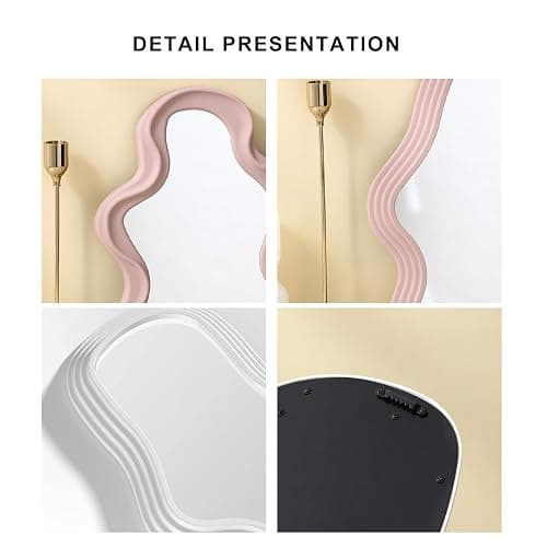 Mokoze Asymmetrical Wall-Mounted Mirror, Creative Unique Decorative Mirrors, Funky Wavy Mirror 16.14"x9.84" Irregular Border Pink Mirror for Bathroom Living Room Decoration thumbnail 4