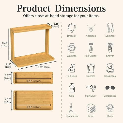 PEKER Bamboo Bathroom Organizer Countertop – Small Vanity Storage Shelf for Makeup, Perfume, Skincare – Natural Cosmetics Display Rack for Dresser, Sink, Kitchen – Natural thumbnail 3