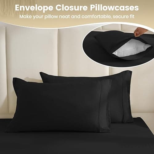 CozySmile Twin XL Sheet Set - 3 Piece Silky Soft Breathable Bed Sheet & Pillowcase Set, 16" Deep Pocket Hotel Luxury Wrinkle Free Easy Care Bedding Sheets, Black thumbnail 8