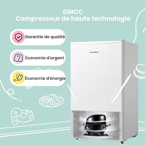 COMFEE' RCD93WH2(E) Frigorifero Monoporta 93L Zona di raffreddamento rapido, controllo della temperatura, Silenzioso, Sicuro, Frigo Per applicazioni in Hotel, Casa, Ufficio, Colore Bianco thumbnail 4