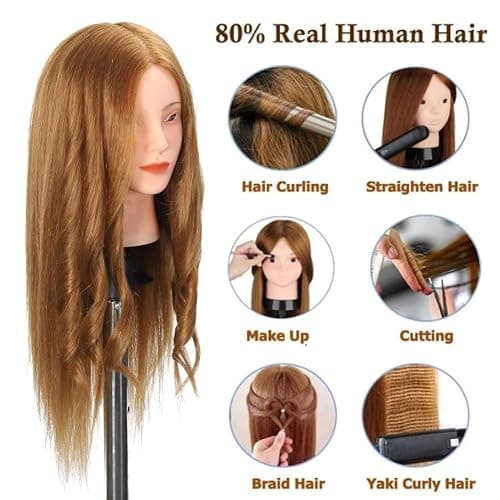 Opini Mannequin Head with 80% Human Hair - Straight, 26"-28" Doll Head for Cosmetology & Hairdresser (#27 Light Brown) thumbnail 3