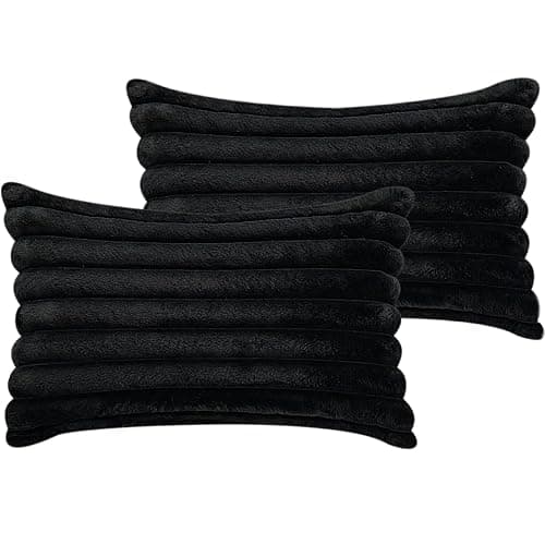 20" x 12" Black Throw Pillow Covers Pack of 2, Soft Fluffy Faux Fur Decorative Pillows for Couch, Bed Cover with Velvet Back for Living Room, Home Décor for Sofa (50cm x 30cm, No Inserts Included) - Image 1