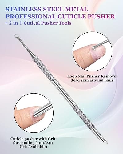 Loop Cuticle Pusher, Pre-treatment Cuticle Pusher, Stainless Steel Round Cuticle Pusher with 100#/240# Grit Nail Files and 1p Storage Bags, For Salon & Home Use thumbnail 3