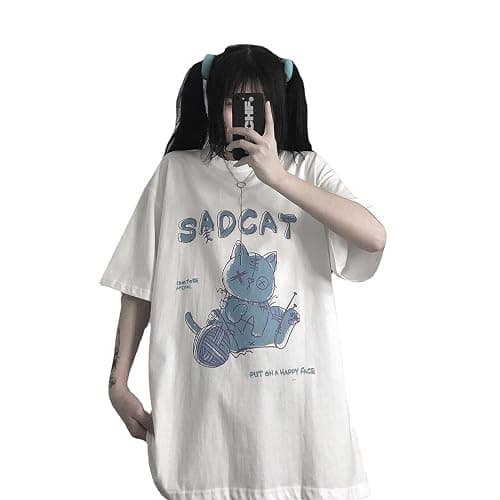 Women's Goth T-Shirt Summer Graphic Harajuku Gothic Creepy Cat Print Novelty Short Sleeve Top thumbnail 4