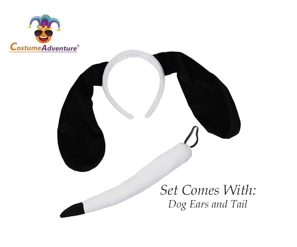 Black and White Dog Ears Headband and Tail Dog Ears and Tail Costume Set | Black and White Puppy Dog Costume Ears and Tail for Adults - One Size thumbnail 4