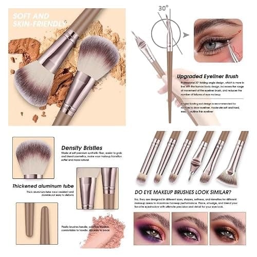 HGHDBT 53Pcs Brown Makeup Brushes Set Professional Makeup Kit Multi-functional Makeup Tool Set with Facial Makeup Accessories, Foundation Makeup Brush Kit Eye and Face Make up Brushes & Tools thumbnail 2