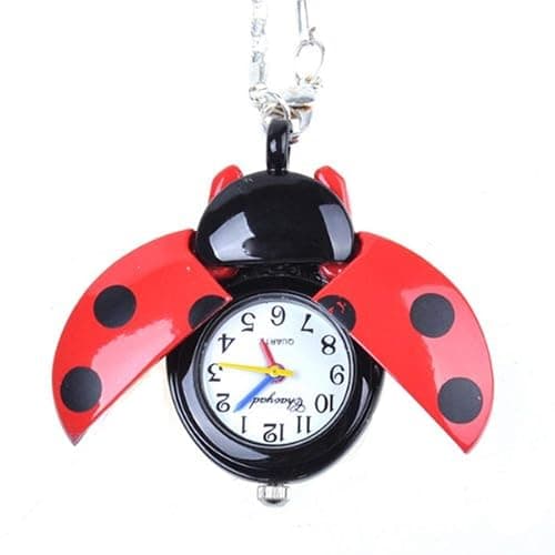 JSHE Fahion Red Ladybug Shape Stainless Necklace Pocket Pendant Watch - Image 1