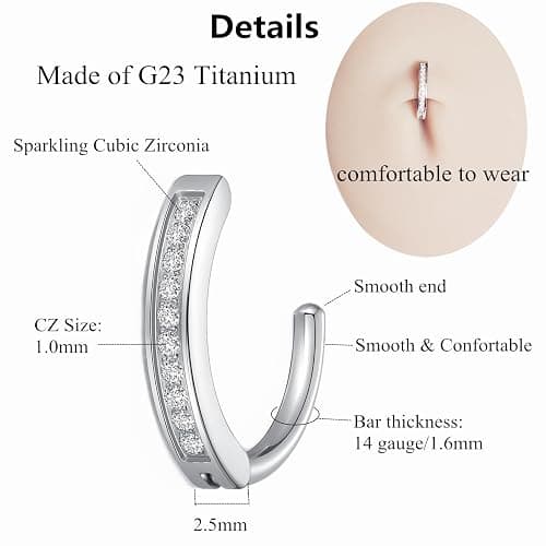 ORANGELOVE G23 Titanium 14G Belly Button Rings for Women Hinged Hoop Clicker Belly Ring Reverse Curved Navel Ring Floating Navel Barbell Piercing Jewelry 14 Gauge 8mm 10mm 12mm 14mm thumbnail 2