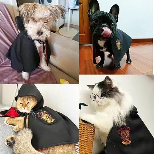 ANIAC 3PCS Halloween Dog Costume Cat Wizard Cape Glasses and Necktie Set Halloween Puppy Outfit Pet Academy Academy Magician Cosplay Apparel for Kitten Cat Small Dogs (Black+Red, Medium) thumbnail 6