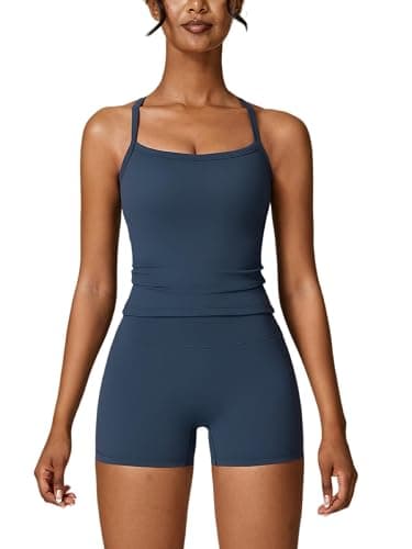 ABOCIW Workout Sets for Women 2 Piece Padded Sports Bra Tank High Waist Booty Gym Shorts Active Yoga Outfits - Image 1