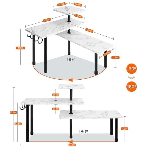 Homode Bathroom Counter Corner Shelf, 3 Tier Kitchen Countertop Organizer for Over The Sink, Make Up, Dresser Table, White Marble thumbnail 2