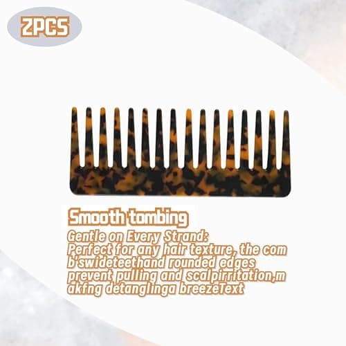 Large Hair Detangling Comb - Wide Tooth Comb Cellulose Detangler Combs for Women Thick Curly Wavy Wet Dry Hair 2 Pack (Tortoise Shell, Ivory) thumbnail 6