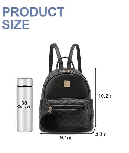 Barsine Girls Fashion Mini Backpack Purse Small Cute Plaid Leather Women Backpacks Little Bag (Black) thumbnail 7