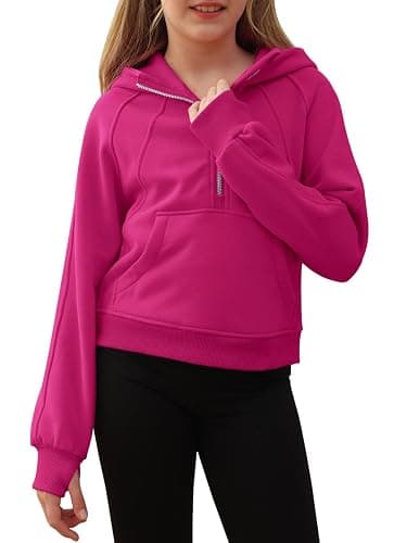 Doshoop Girls Half Ziper Collar Cropped Hoodies Long Sleeve Fleece Zip Up Pullover Sweatshirts thumbnail 2