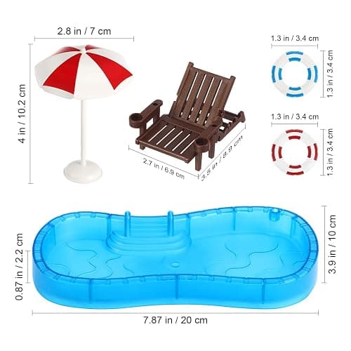Abaodam Beach Mini House Decoration, Mini Swim Pool with Ring Chair Umbrella, Summer Seaside Miniatures Beach Swimming Pool Set for Crafts Dollhouse Scene Decor thumbnail 3