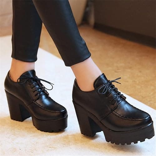 Betastella Women's Chunky Heel Platform Ankle Booties Lace Up Vintage Oxfords Shoes - 8 - Black thumbnail 7