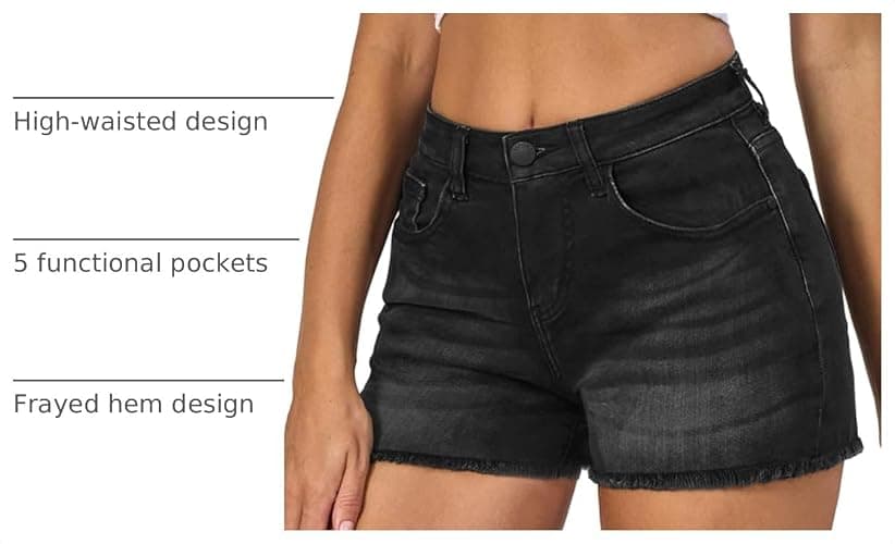 VIPONES Women Mid Rise Jeans Shorts Frayed Raw Hem Summer Stretchy Casual Denim Shorts thumbnail 4