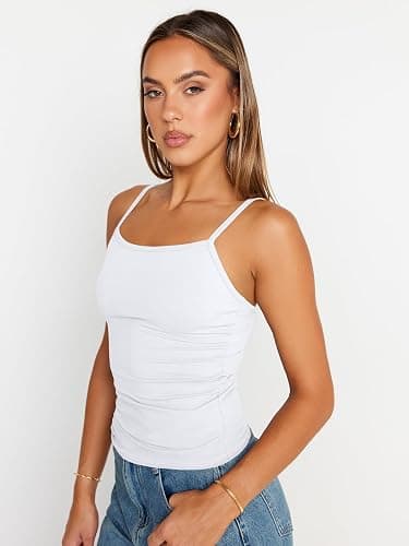Trendy Queen Womens Adjustable Camisole Sleeveless Square Neck Spaghetti Strap Tank Tops Basic Shirt thumbnail 5