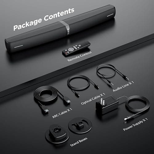 Assistrust Sound Bar for Smart TV,90W Soundbar with Bluetooth/ARC/Optical/AUX Connect, Auto Volume Boost, 3 Customizable Equalizer Modes, 2 in 1 Detachable Soundbar for TV/PC/Gaming/Projectors - Black thumbnail 9
