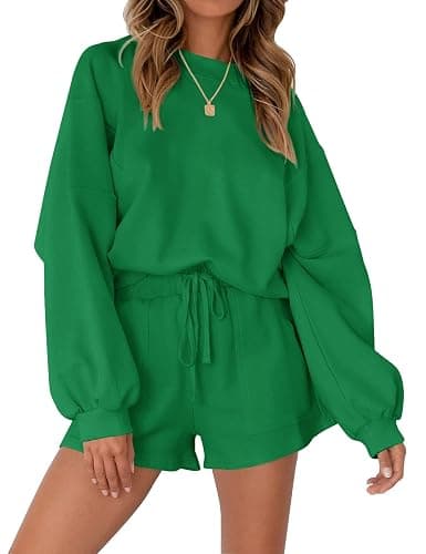MEROKEETY Women's 2025 Fall Oversized Batwing Sleeve Lounge Sets Casual Top and Shorts 2 Piece Outfits Sweatsuit - Image 1