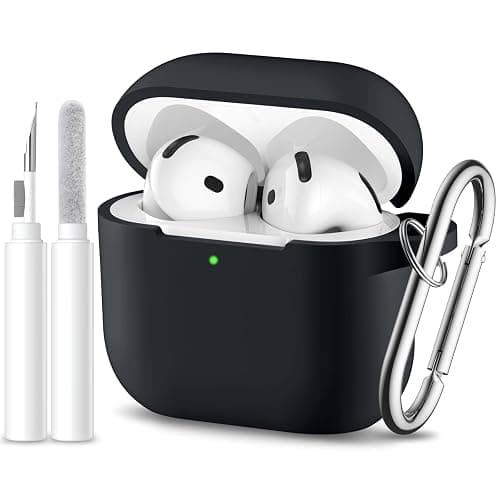 Dgege for Airpods 4th Generation Case Cover(2024),Soft Silicone Full Protective Case for AirPods 4 Case with Keychain & Cleaner Kit,Compatible with Apple Airpods 4 for Women,Men(Black) - Image 1