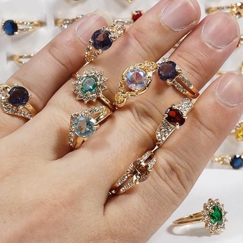 YITANA 50PCS Fashion Wholesale Lots,Bulk Rings Colorful Rhinestone Ring for Boutique Resale (50PCS OPP Bag) thumbnail 4