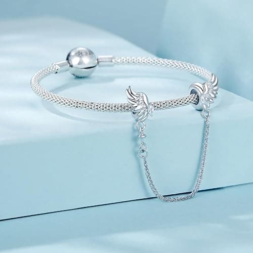925 Sterling Silber Feder Sicherheitskette für Pandora Armband,Engel-Flügel Stopper Silikonverschluss Clip-Charm,Damenschmuck thumbnail 5
