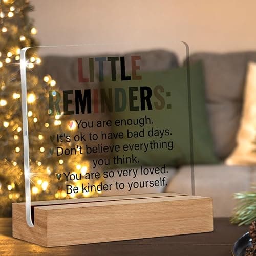Inspirational Motivational Gifts Employee Appreciation Gifts Little Reminders You are Enough Clear Desk Decorative Sign Acrylic Sign With Wooden Stand for Office Desk Table Shelf thumbnail 2