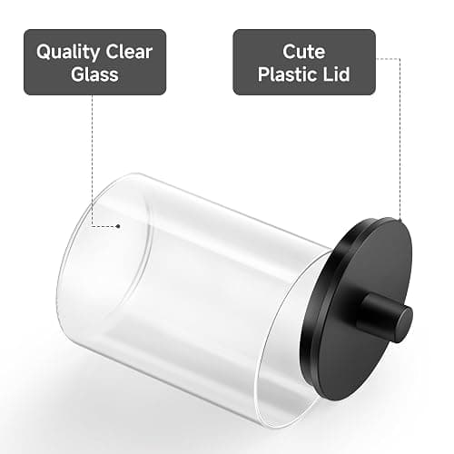TIPGO Glass Qtip Holder Dispenser - 10 oz Clear Canister Apothecary Jar, Bathroom Vanity Storage Organizer Set for Cotton Swabs, Pads, Floss Picks, Small Containers for Makeup Storage (4 Pack, Black) thumbnail 5