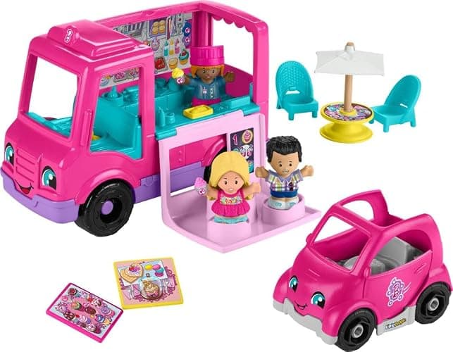 Fisher-Price Little People Barbie Toddler Toy Cupcake Truck Musical Playset with 9 Pieces for Pretend Play Kids Ages 18+ Months (Amazon Exclusive) - Image 1