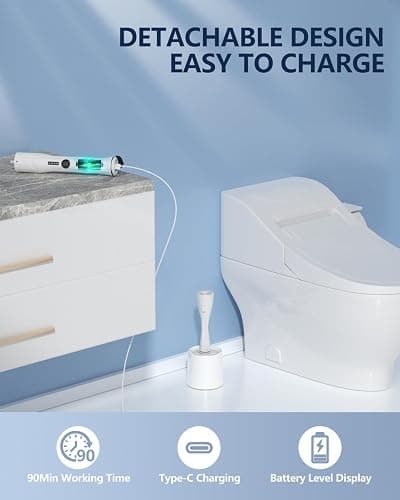 Electric Toilet Brush and Holder Set, Leebein 8 in 1 Electric Toilet Bowl Cleaning Kit with 8 Replaceable Brushes, Hard Nylon Brush and Soft Silicone Brush, 6 Refills Disposable Cleaner Brush thumbnail 6