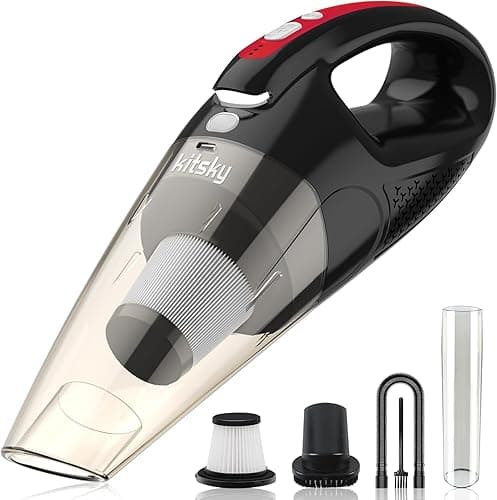 kitsky Handheld Vacuum - Car Vacuum Cleaner Cordless with Powerful Suction, Portable HandHeld Vacuuming Cordless - for Sofas, Mattresses, and Windows (Red(16000PA)) - 16000PA