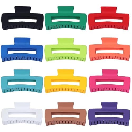 Sisiaipu 4.1 Inch Jumbo Claw Clips for Thick Hair - 12 Pcs Square Hair Accessories for Women and Girls - Dopamine thumbnail 6