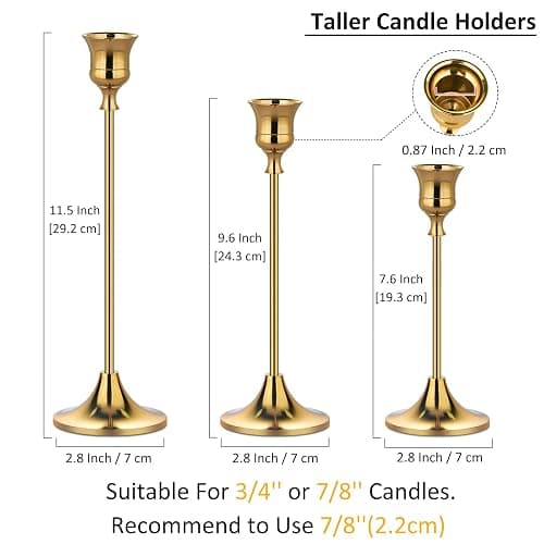 Metal Candle Holders for Candlesticks Taper Candlestick Holders Set Vintage Decorative Centerpiece Candelabra Tall Candle Stands (Gold, 2 Sets (6 pcs)) thumbnail 3