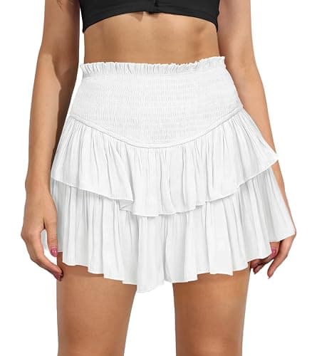 MIYIEONZ Women's Cute High Waist Ruffle Mini Skirt Layered Ruffle Hem Flared Flowy Casual Swing Beach Mini Short Skirt - Image 1