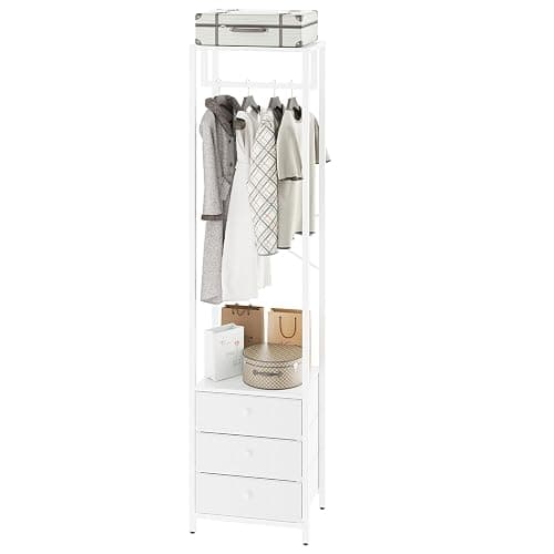 YMYNY Coat Rack with Non-woven Drawer, Freestanding Tall Closet Organizer, Clothes Rack with Rod, Tall Clothes Standing Dresser for Bedroom, Living Room, Entryway, 39×29×179CM White HGR001W - Image 1