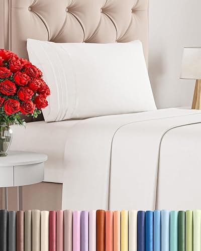 Twin Size 3 Piece Sheet Set - Breathable & Cooling Sheets - Antique White | Hotel Luxury Bed Sheets for Women & Men, Deep Pockets, Easy-Fit, Extra Soft and Wrinkle Free Sheets, Oeko-Tex Bed Sheet Set - Image 1