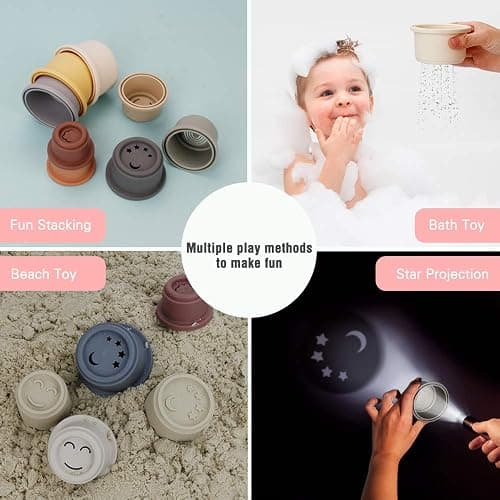 BOBXIN Stacking Cups Baby Building/Bathtub/Beach Toy, Nesting Cup Early Educational Montessori Toddlers Stacking Toy, 8 Pcs with Numbers & Pattern, Fun for Kid Baby 6-12 Months Play for Indoor/Outdoor thumbnail 7