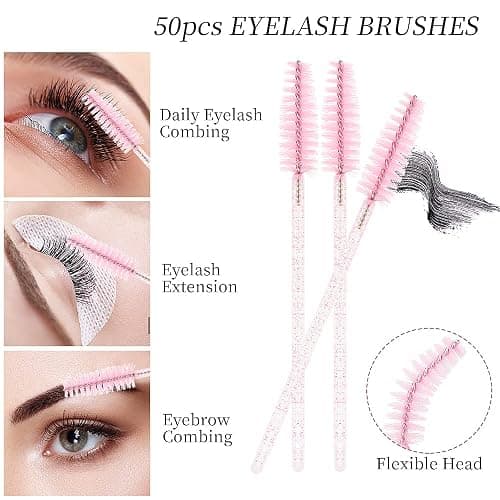 200Pcs Eyelash Extension Supplies Kit,Disposable Lash Spoolies Brushes Micro Swab Brushes Mascara Wand Lip Brushes for Eyelash Extension Tattoo Lipstick Applicator (Crystal Pink) thumbnail 3