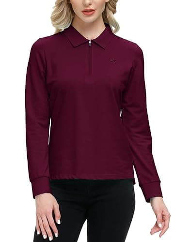 JINSHI Women's Golf Polo Shirt Long Sleeves Zip Up Sport Active Shirts Quick Dry Athletic T-Shirt Casual Tennis Tops Slim Fit thumbnail 2