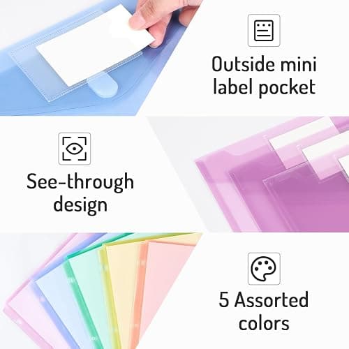 Forvencer Binder Pocket, 10 Pack Super Heavyweight Plastic Folders with Tight Closure, Binder Folders Side Loading, 3 Ring Binder Pocket, Binder Dividers with Pockets, Letter Size, Pastels Series thumbnail 6