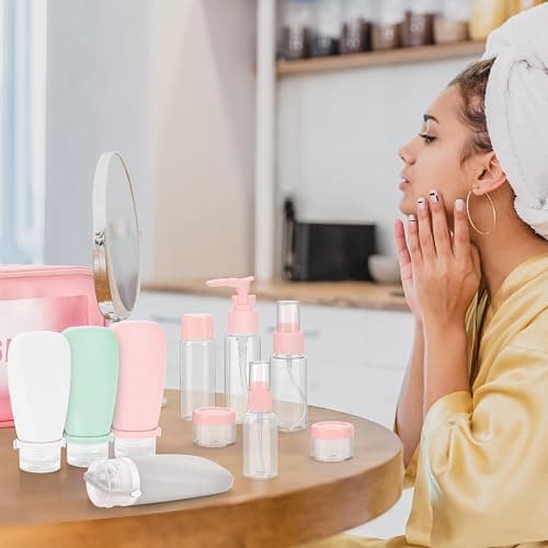 18 Pcs Travel Bottles for Toiletries Gym TSA Approved, Leak Proof with Bandage Silicone Squeezable 3oz for Toner Shampoo Conditioner Lotion Body Wash with Funnel Toothbrush Cover Tag and Wash Bag thumbnail 10