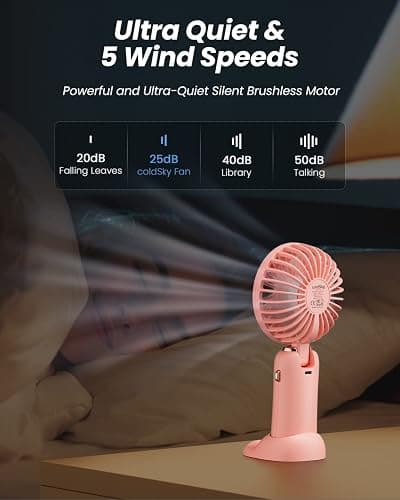 coldSky Portable Handheld Fan, 4000mAh Battery Operated with LED Display, Handheld/Neck/Desk 3 in 1 Personal Small Fan, 90° Foldable Desk Fan with Base, 5 Speed Lash Makeup Fan for Women thumbnail 7