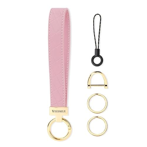 Leather Wristlet Keychain, Car Wrist Key Chain Bracelet with 2 Key Rings & D Ring, Cute Wrist Lanyard for Women Men - Image 1