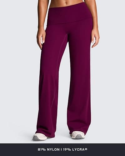 Aoxjox Women's Workout Fold Over Waist Straight Leg Bottoms Lumastretch™ Gym Yoga Pants 31"/33"/35" thumbnail 4