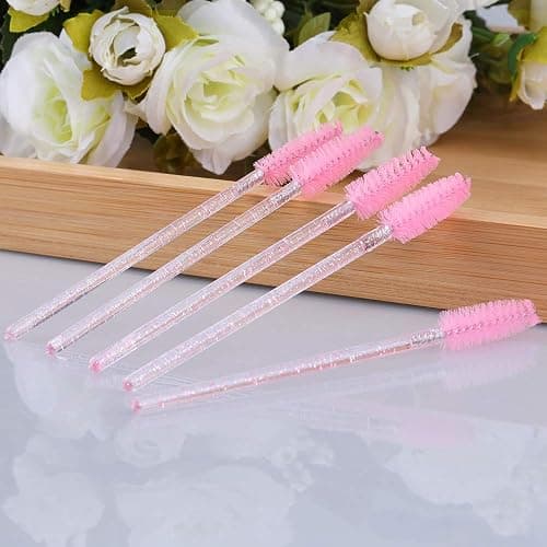 G2PLUS 100PCS Eyelash Mascara Brushes, Disposable Lash Spoolies, Crystal Mascara Wands Makeup Kits for Eyelash Extensions and Eyebrow (Pink) thumbnail 6
