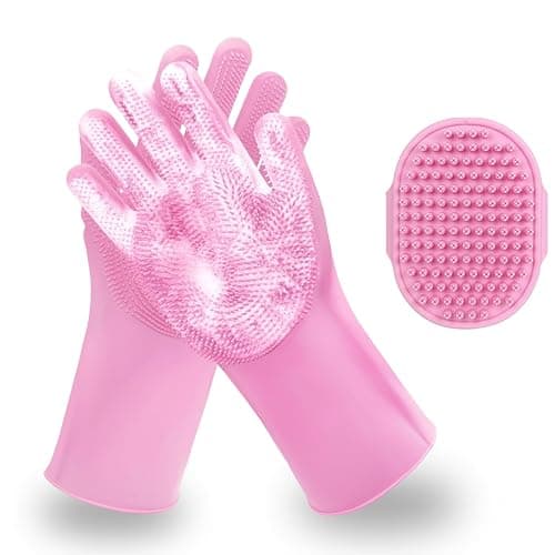 Kemodia 2 PCS Pink Pet Washing Gloves with Dog Bath Scrubber | Pink Pet Bath Set, Soft Silicone Gloves and Scrubber, Removes Dirt, Loose Hair, Dander Gentle Massage for Dogs & Cats - Image 1